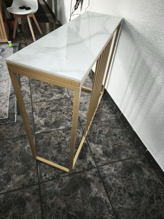 Mesa consola dorada mármol blanco