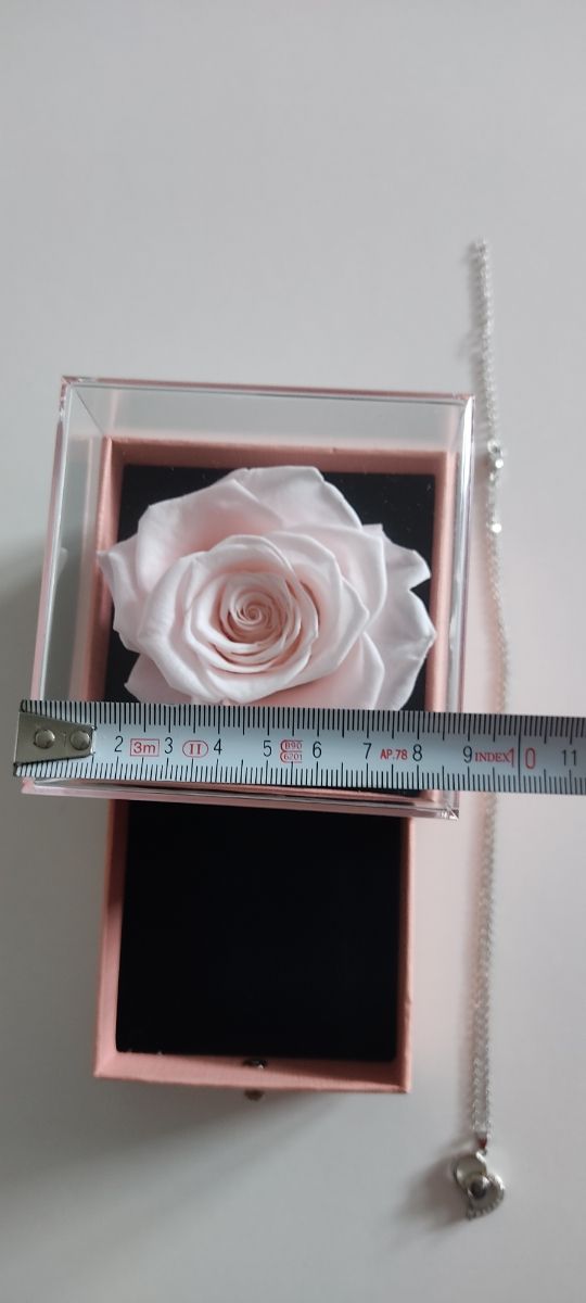 Caja con rosa preservada y colgante