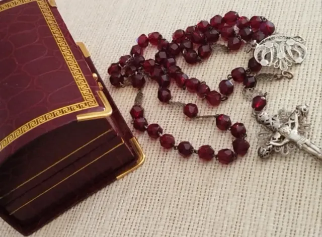 Rosario cristal granate, filigrana plata Mantilla