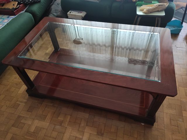 MESA CENTRO CRISTAL Y MADERA MACIZA