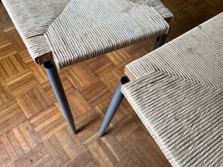 2 sgabelli sedute impagliate vimini + gambe ferro