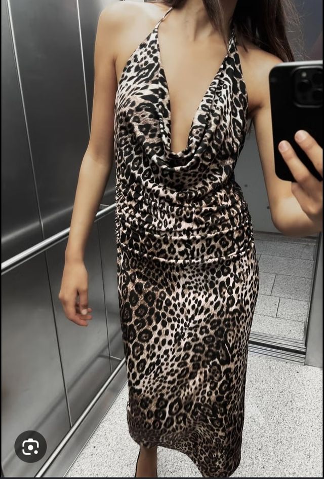 Vestido animal midi halter zara