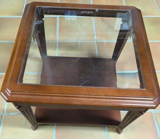 Mesa centro madera cristal 60 ancho 45 alto