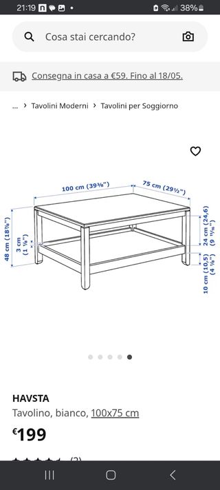 Tavolino idanas Ikea bianco 100x75 cm