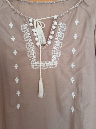 Blusa túnica seda beige - Talla 42-44