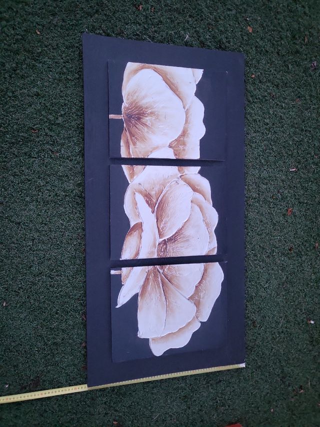 Tríptico Flores Beige - Cuadro