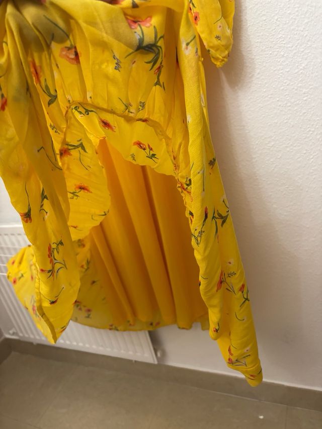 Vestaglia lunga molto comoda a fiori giallo fucsia