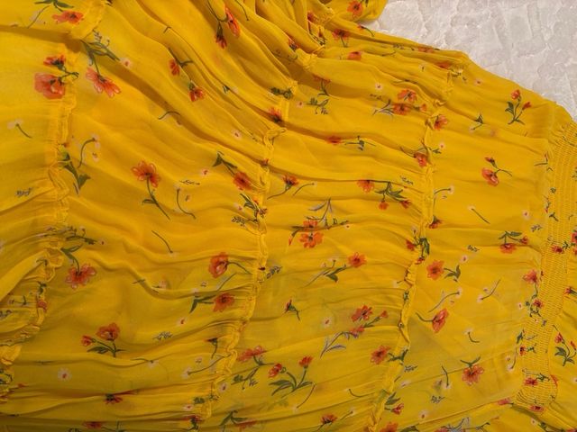 Vestaglia lunga molto comoda a fiori giallo fucsia