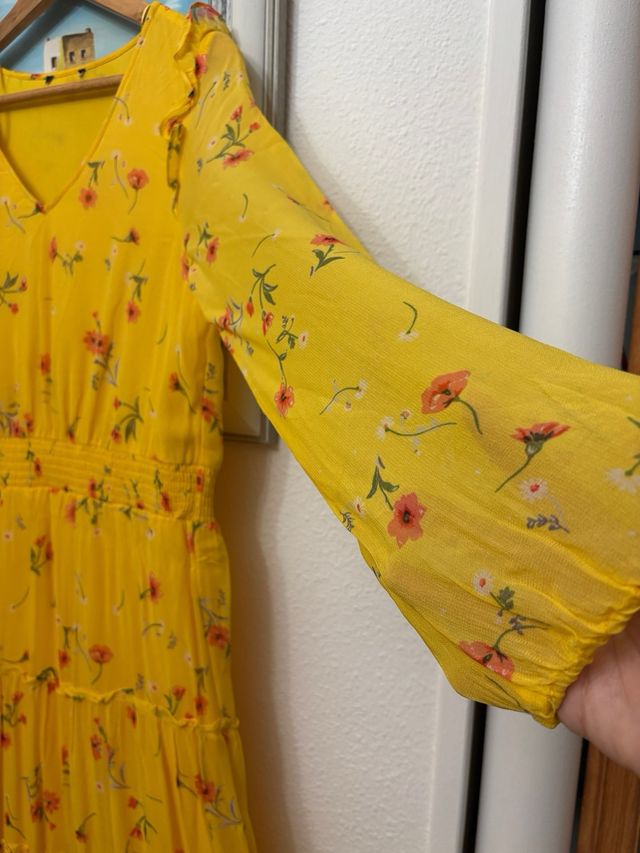 Vestaglia lunga molto comoda a fiori giallo fucsia