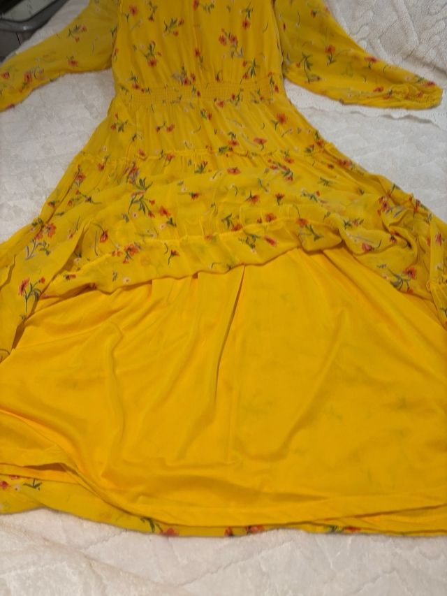 Vestaglia lunga molto comoda a fiori giallo fucsia