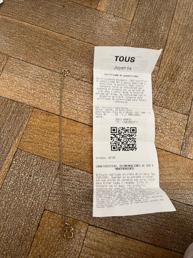 Collar Tous oso | dorado, osito transparente