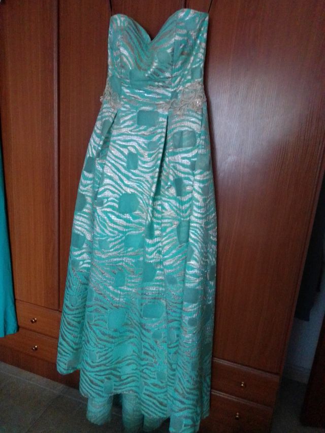 Vestido fiesta turquesa dorado