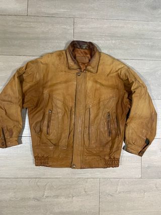 Chaqueta cuero Akaso marrón años 80