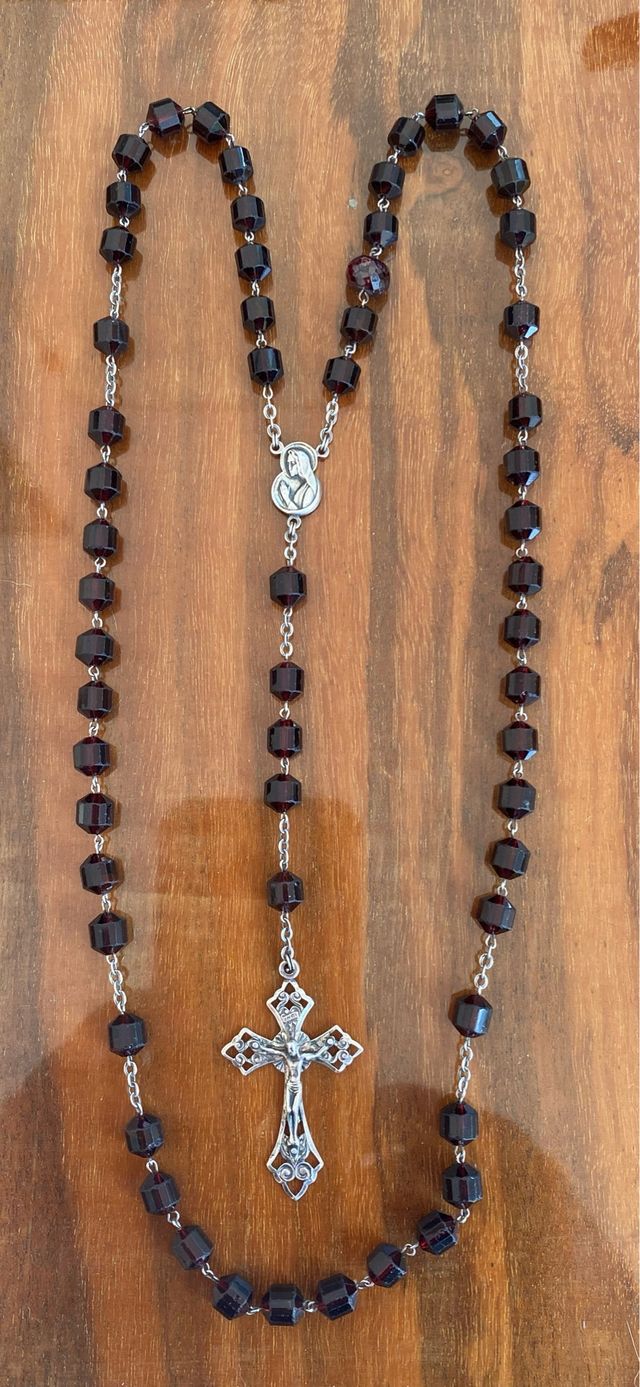 Rosario cristallo granato argento