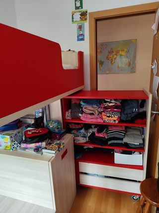Litera infantil madera roja - cama tren