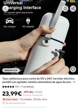 Hervidor electrico para coche