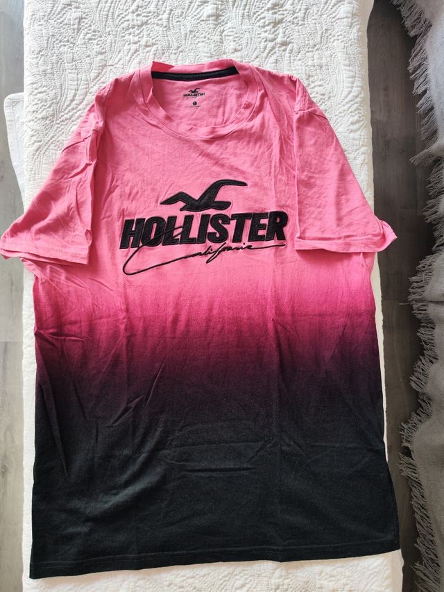 Camiseta Hollister degradada rosa-negra talla L