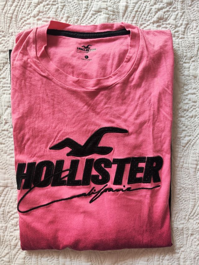 Camiseta Hollister degradada rosa-negra talla L