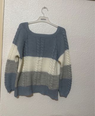 Jersey tejido a rayas azul y gris