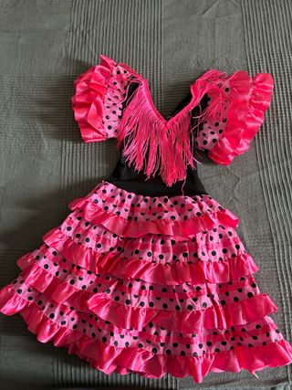 Vestido niña flamenco rosa lunares
