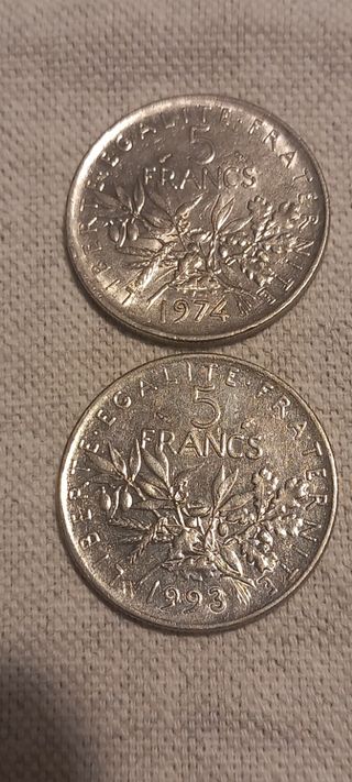 N.8 monete da 5 franchi 