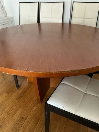 Mesa de madera redonda antigua para 6 personas