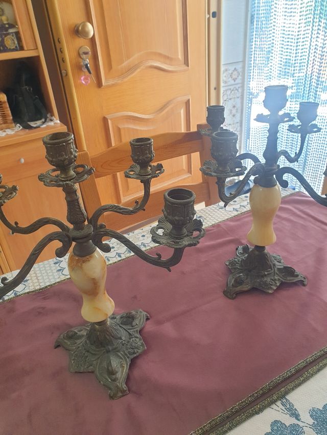 Candelabros vintage metal bronce 32cm ITALY