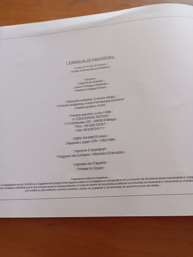 Lenguaje musical 3, grado elemental