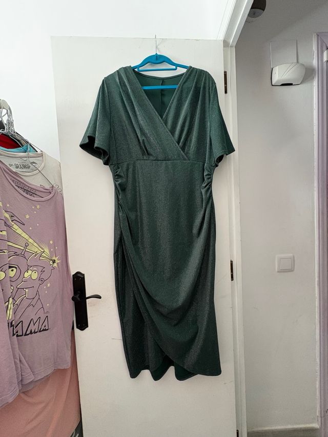 Vestido verde brillante, elástico talla 46