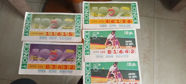 5 Cupones ONCE Juegos Paralímpicos Barcelona 92