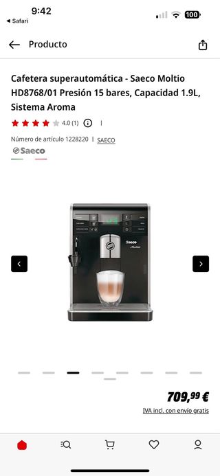 Cafetera superautomatica Saeco Moltio