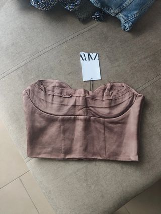 Top Zara corset bustier rosa marrón