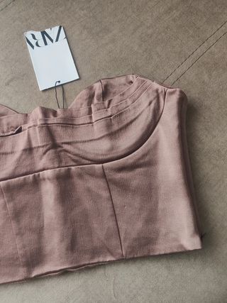Top Zara corset bustier rosa marrón