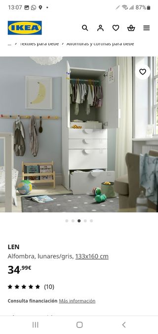 Alfombra Ikea gris lunares blancos