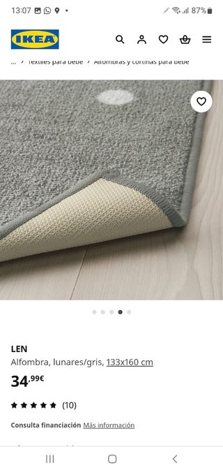 Alfombra Ikea gris lunares blancos