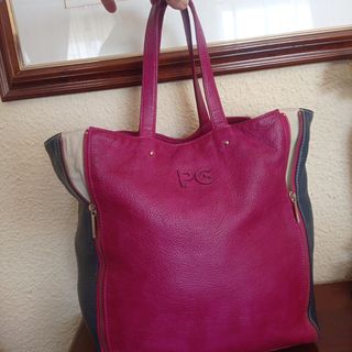 Bolso de piel de Purificación García fucsia, azul