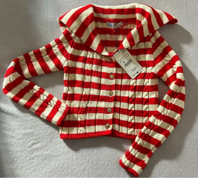 Cardigan Zara rayas rojo-blanco XS