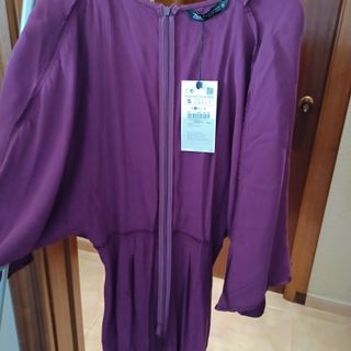 Vestido midi satinado morado Zara
