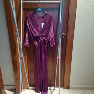 Vestido midi satinado morado Zara