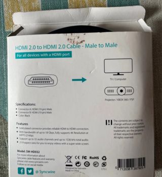 Cable HDMI 2.0 Syncwire 2m