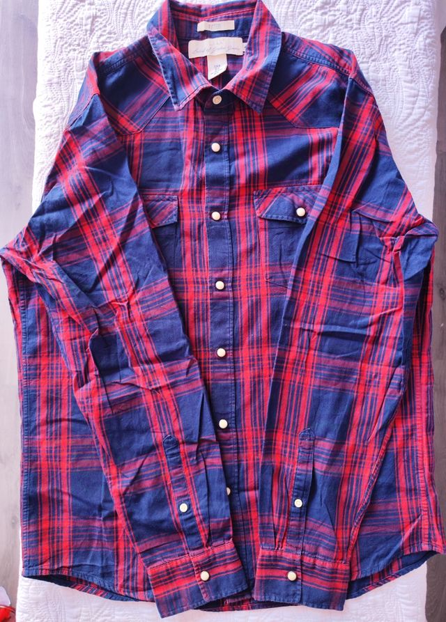 Camisa cuadros hombre rojo-azul