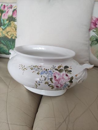 Zuppiera porcellana dipinta a mano e oro zecchino 