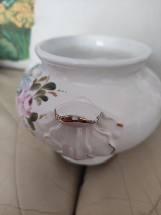 Zuppiera porcellana dipinta a mano e oro zecchino 