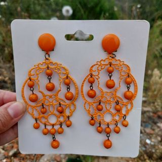 Pendientes flamencos largos naranja