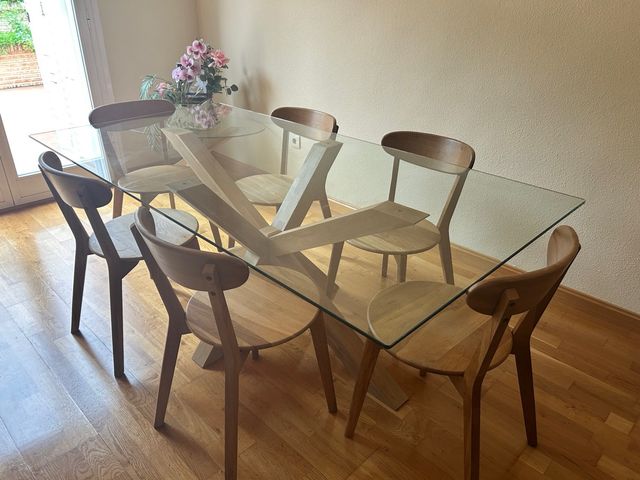 Mesa comedor vidrio y roble