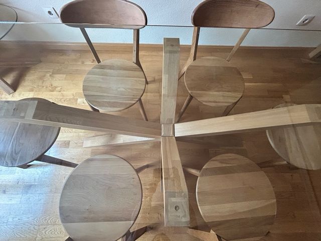 Mesa comedor vidrio y roble