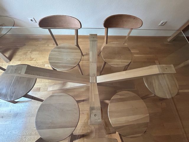 Mesa comedor vidrio y roble