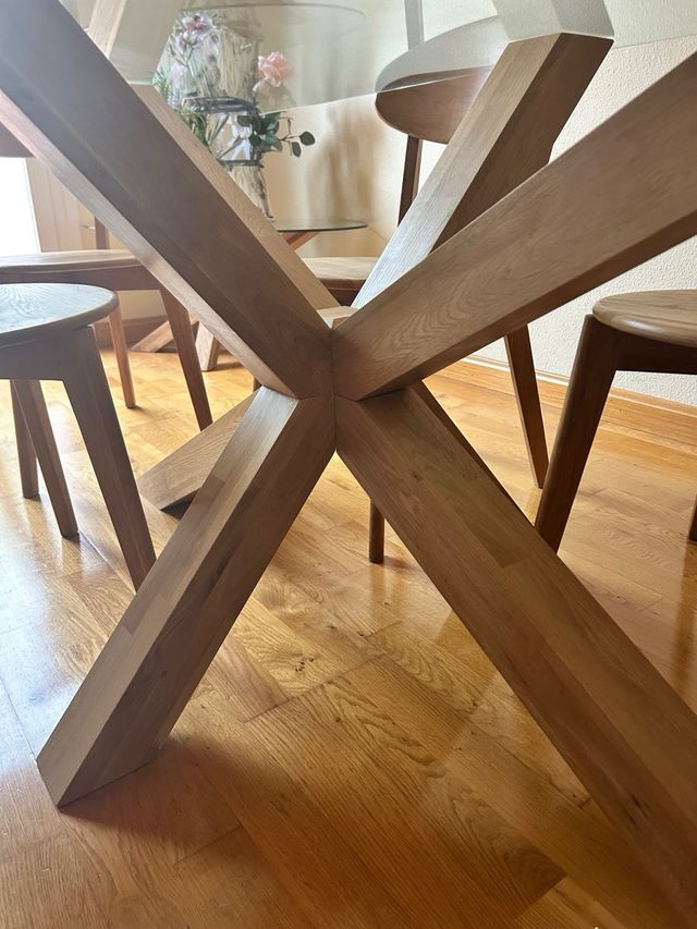 Mesa comedor vidrio y roble