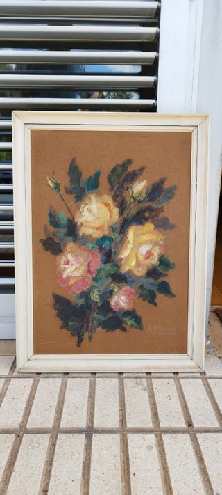 Cuadro bodegón de flores, óleo.