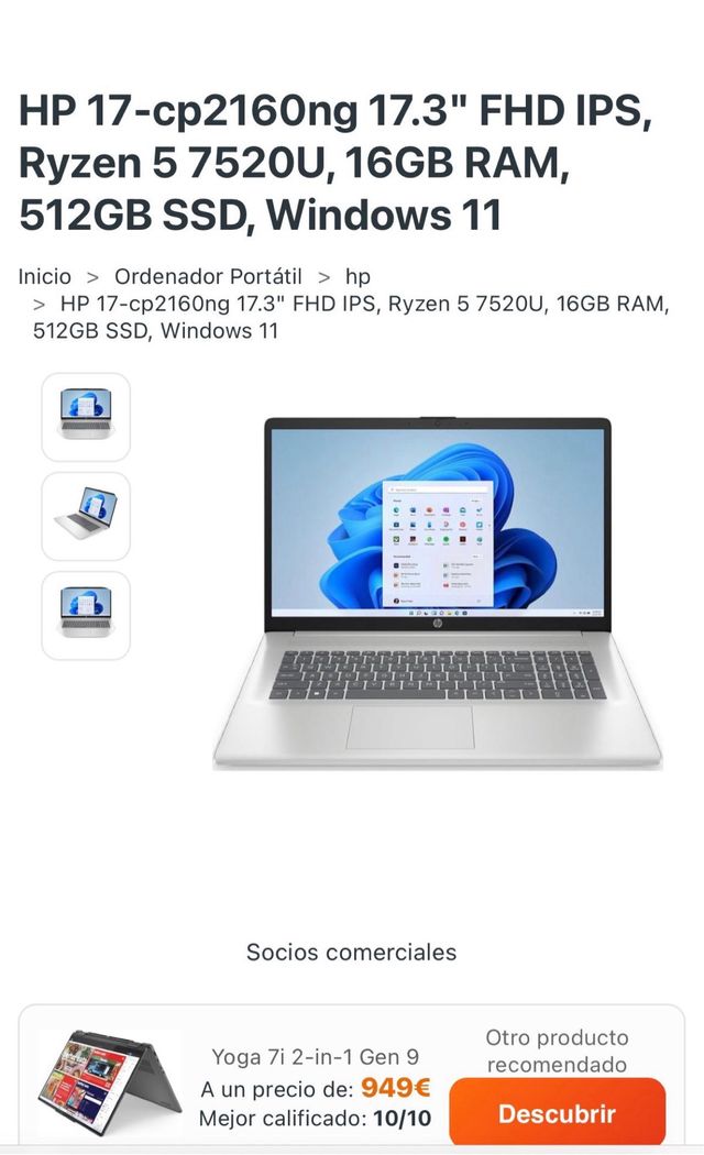 Portatil  HP 17-CP2160ng Ryzen 5 512GB 17.3 FHD